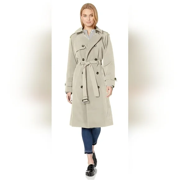 London Fog Women's Classic Stone Trench Coat Size L - Picture 1 of 7